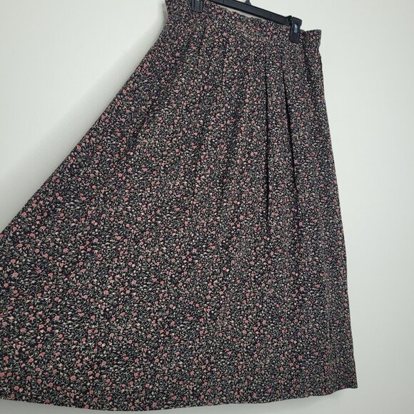 Vintage 90s y2k black pink ditsy floral moody witchy a line maxi skirt size 16 - Picture 2 of 6